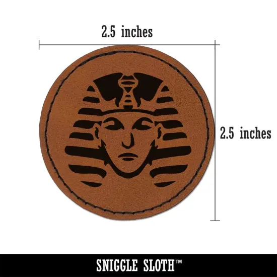 Ancient Egyptian Pharaoh with Crown Round Iron-On Engraved Faux Leather Patch Applique - 2.5" Brown {3}