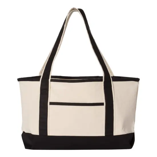 Q-Tees&reg; - 20L Small Deluxe Tote - Q12580 | 100% heavy cotton canvas Natural/ black {1}