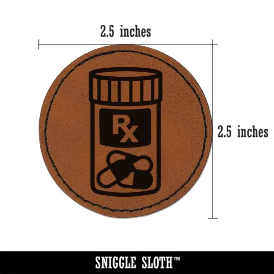 Prescription Pill Bottle Medicine Round Iron-On Engraved Faux Leather Patch Applique - 2.5" Brown {3}