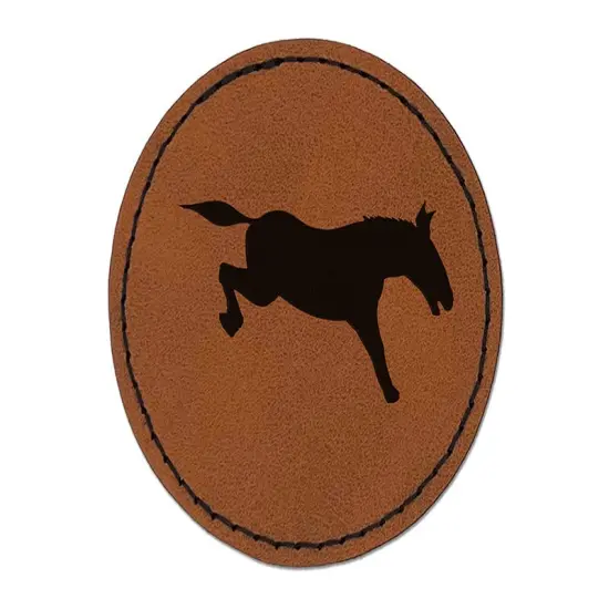 Donkey Kicking Solid Round Iron-On Engraved Faux Leather Patch Applique - 2.5" Brown {1}