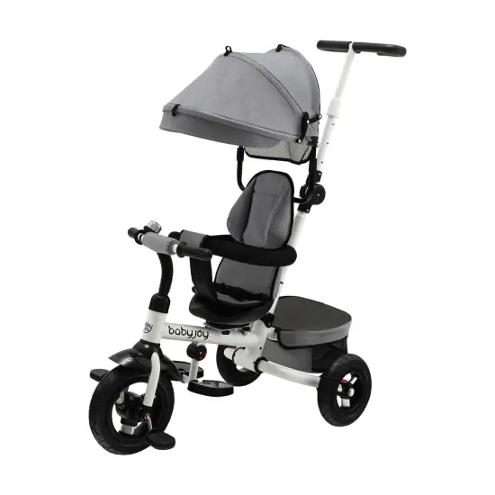 Folding Tricycle Baby Stroller with Reversible Seat and Adjustable Canopy Grey {3}