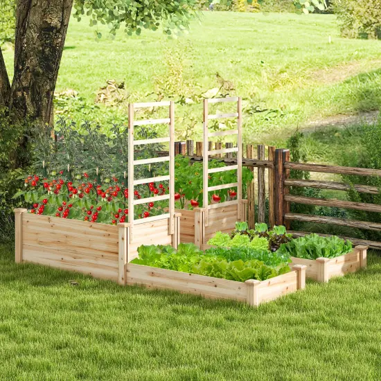 Raised Garden Bed With Trellis-Natural {6}