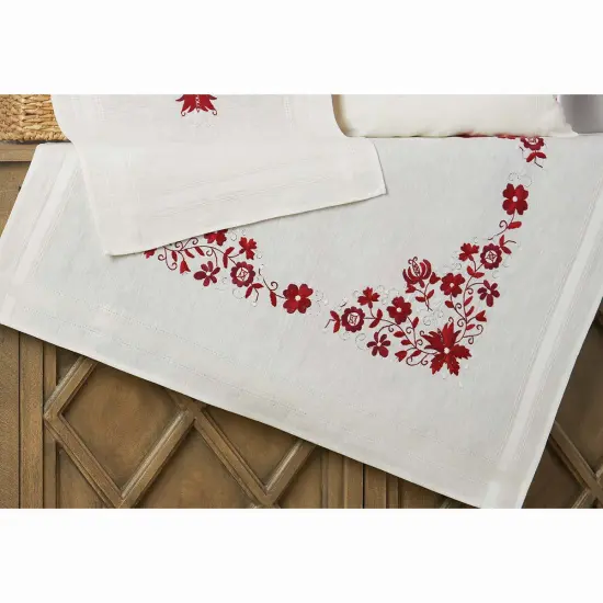 CraftwaysChristmas Red Floral Table Topper Stamped Embroidery Kit Multi {1}
