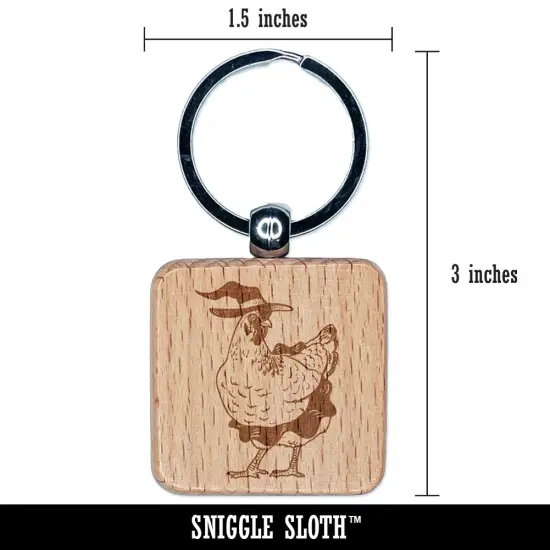 Witch Hen Halloween Holiday Chicken Engraved Wood Square Keychain Tag Charm {2}