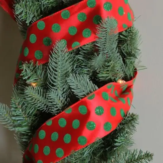 Northlight Shimmering Red and Green Polka Dot Christmas Wired Craft Ribbon 2.5" x 10 Yards {4}