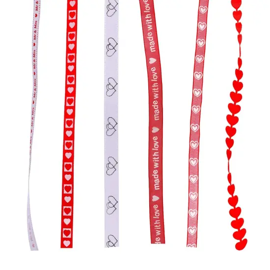 6 Pieces Valentine's Day Ribbons Printed Heart Wired Ribbons Craft Satin Ribbons for Gift Wrapping DIY Supplies {3}