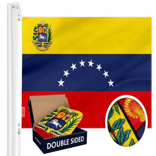 G128 Venezuela (Venezuelan) Flag | 3x5 feet | Double Sided Embroidered 210D Indoor/Outdoor, Brass Grommets, Heavy Duty Polyester {1}