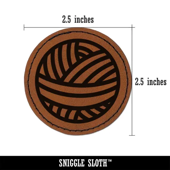 Crafty Ball of Yarn Crocheting Knitting Crafts Round Iron-On Engraved Faux Leather Patch Applique - 2.5" Brown {3}