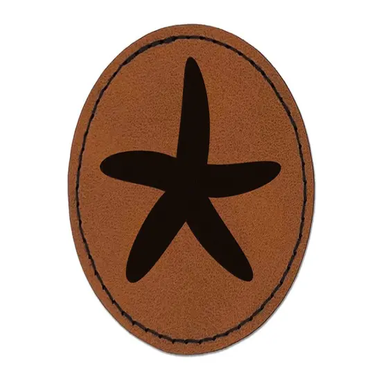 Starfish Solid Tropical Beach Round Iron-On Engraved Faux Leather Patch Applique - 2.5" Brown {1}