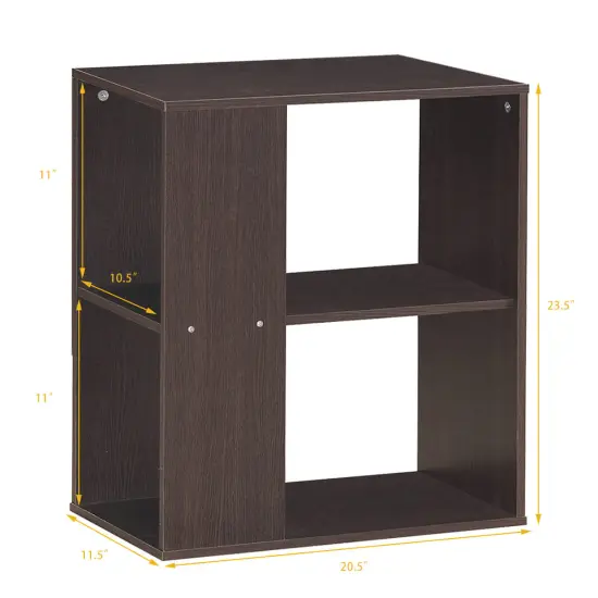 2-Tier Side End Table with Storage Shelves Brown {4}