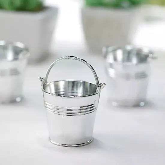 12 SILVER 2" Mini Pail Bucket Planter Wedding Party Favor GIFT HOLDERS {1}