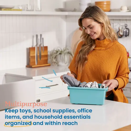 Scoop Front Storage Bins, Multipurpose Organization, 25-Pack Seafoam {3}