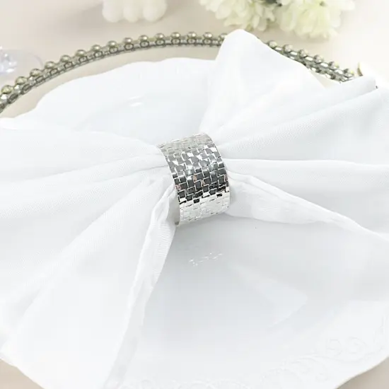 4 Round Basket Weave Design Metal Napkin Rings Silver {3}
