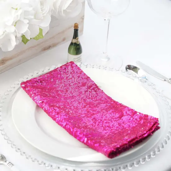 20" Sequined Napkin for Wedding Party Fuschia {3}