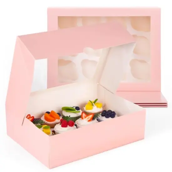 6 Pieces Cupcake Containers with Window, Pink Cupcake Holder with Insert Cupcake Box 12 Count Holding 72 Cupcakes for Valentine's Day Birthday Party Bakery Supplies {2}