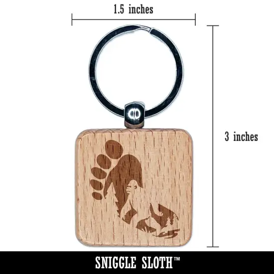 Bigfoot Sasquatch Silhouette in Footprint Engraved Wood Square Keychain Tag Charm {2}