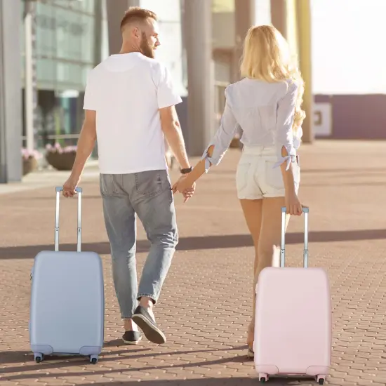 Costway 20'' Carry-on Luggage PC Hardshell Airline Approved Lightweight Suitcase Blue/Pink {4}