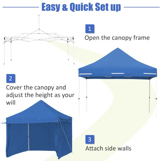 10 x 10 Feet Pop up Gazebo with 4 Height and Adjust Folding Awning Blue {6}
