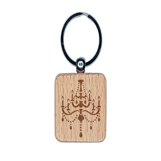 Elegant Candle Chandelier Engraved Wood Square Keychain Tag Charm {1}