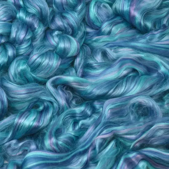 Designer Blend Bamboo Combed Top Roving for Spinning, Felting, and Weaving. Colorful, Exotic - Limited Edition. Glacier Bay {2}