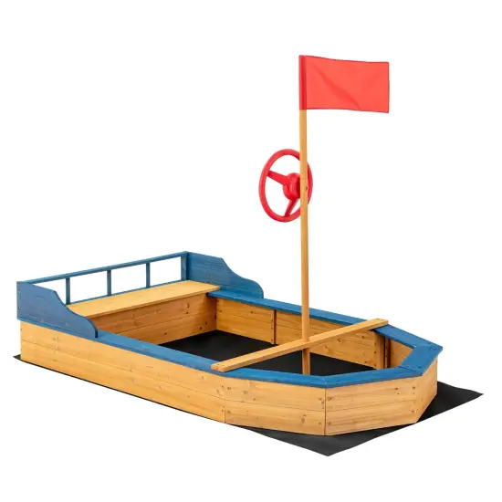 Kids' Pirate Boat Sandbox with Flag and Rudder {1}
