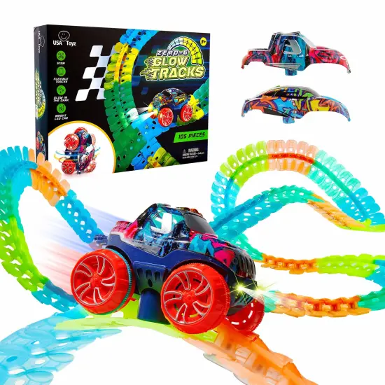 USA Toyz Zero-G Glow Race Track for Kids- 105pcs {1}
