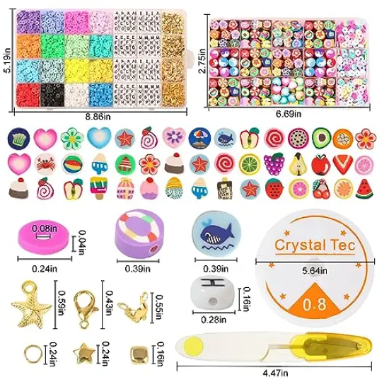 7230 Pieces Polymer Clay Beads for Jewelry Making Letter Beads and 13 Styles Mixed Flower Face Trendy Beads, DIY Arts and Crafts Kit for Girls Ages 8-12 {1}