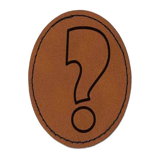 Question Mark Bold Outline Round Iron-On Engraved Faux Leather Patch Applique - 2.5" Brown {1}