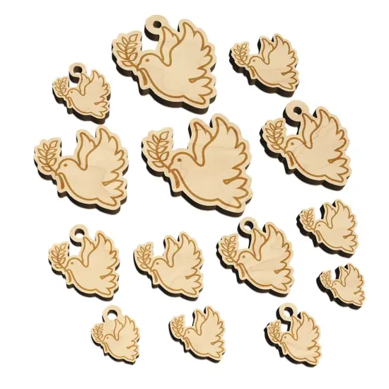 Peace Dove with Olive Branch Mini Wood Shape Charms Jewelry DIY Craft {7}