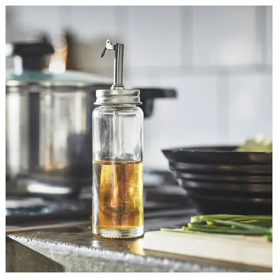 Oil/vinegar bottle, clear glass/stainless steel, 6 &frac14; " {6}