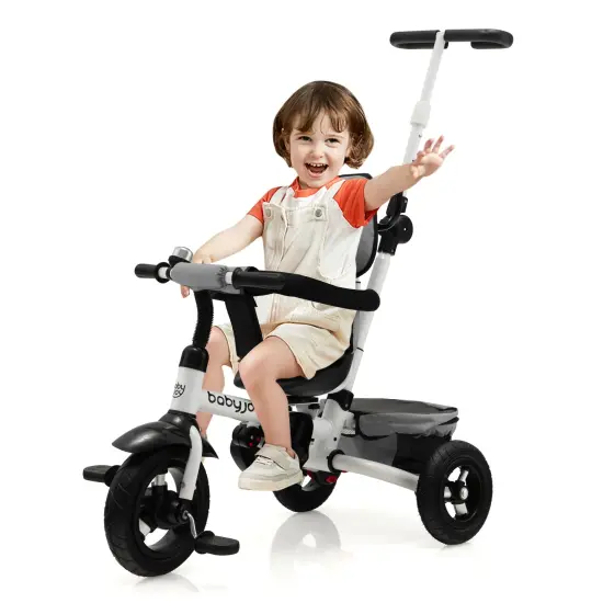 Folding Tricycle Baby Stroller with Reversible Seat and Adjustable Canopy Grey {4}