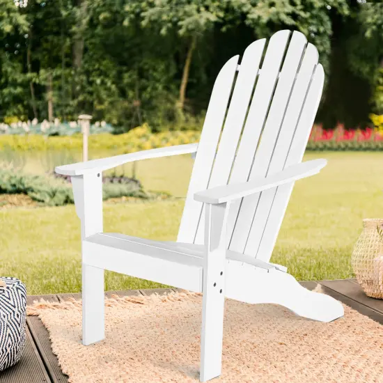 Wooden Outdoor Lounge Chair with Ergonomic Design for Yard and Garden White {2}