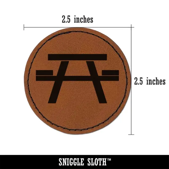 Picnic Table Solid Round Iron-On Engraved Faux Leather Patch Applique - 2.5" Brown {2}