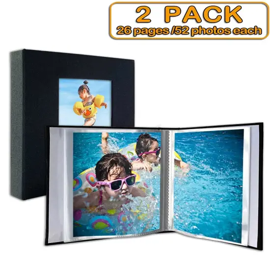 2 Pack 4x6 Black Linen Photo Album with Clear Pages, Front Window for Personalization {1}