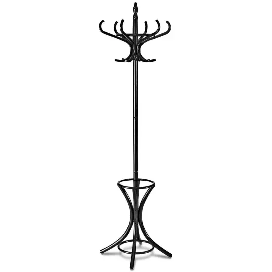 Wooden Freestanding Hat Coat Rack with Umbrella Stand Perfect for Any Room Brown {7}