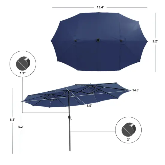 15 Feet Twin Patio Umbrella With 48 Solar Led Lights {5}