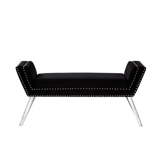 Lexi Velvet Nailhead Trim Acrylic Leg Ottoman Bench Black {3}