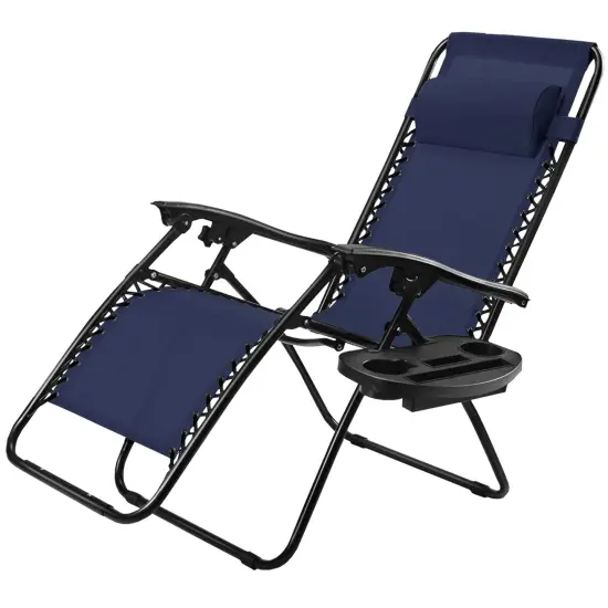 Outdoor Folding Zero Gravity Reclining Lounge Chair with Utility Tray Blue {4}