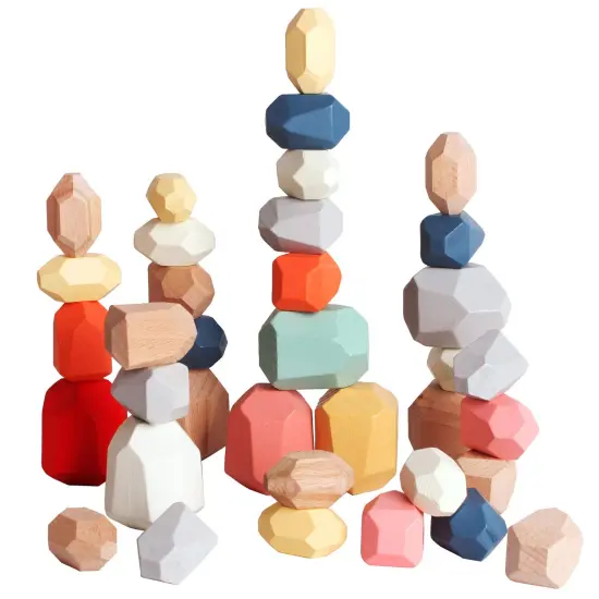 36 Pieces Wooden Sorting Stacking Rocks Stones,Sensory Toddler Toys Learning Montessori Toys, Building Blocks Game for Kids 1 2 3 4 5 6 Years Boy and Girl Birthday Gifts for Kids {2}