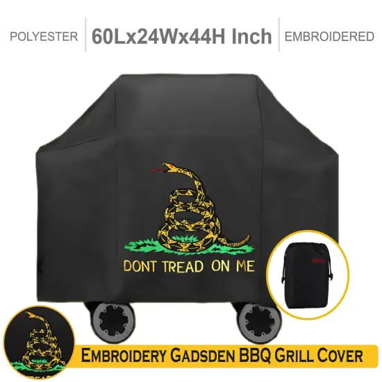 G128 Don't Tread On Me Gadsden Grill Cover | 60 inch | Gas Grill Cover Waterproof, UV Resistant BBQ Grill Cover, Fits Most Brands of Grills {1}