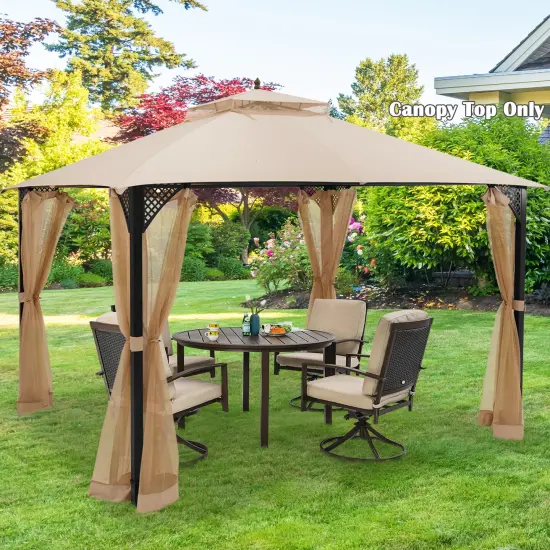 12x10 Feet Gazebo Replacement Top with Air Vent and Drainage Holes Beige {2}