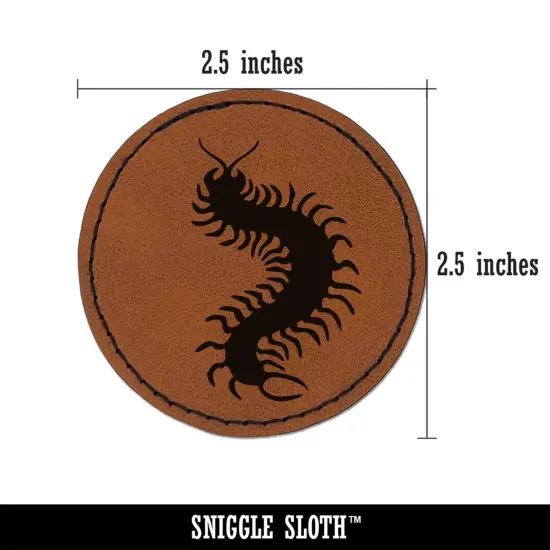 Creepy Crawley Centipede Bug Round Iron-On Engraved Faux Leather Patch Applique - 2.5" Brown {3}