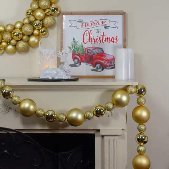 Northlight 3-Finish Shatterproof Ball Christmas Garland - 6' x 4" - Gold - Unlit {3}
