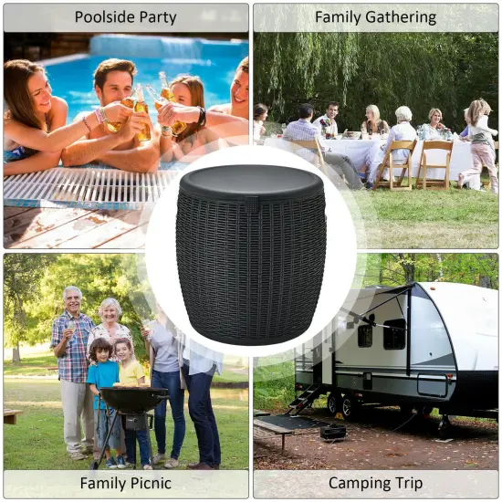 9.5 Gallon 4-in-1 Patio Rattan Cool Bar Cocktail Table Side Table Black {3}