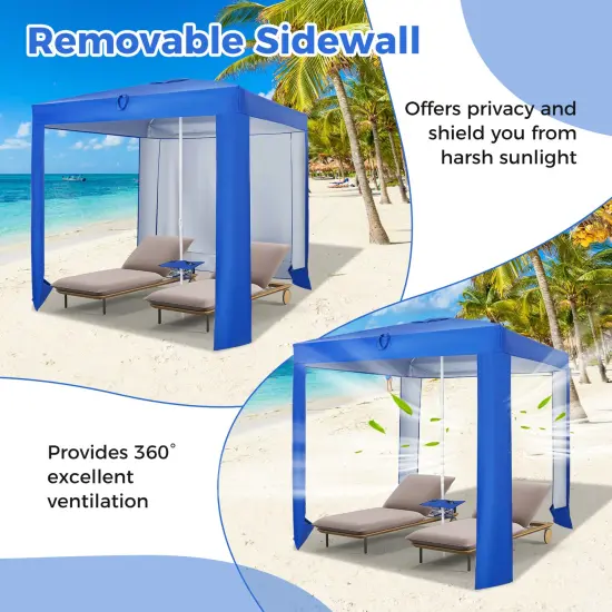 Beach Canopy Tent With Detachable Sidewall And Folding Table-Blue {5}