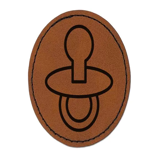 Baby Pacifier Round Iron-On Engraved Faux Leather Patch Applique - 2.5" Brown {1}