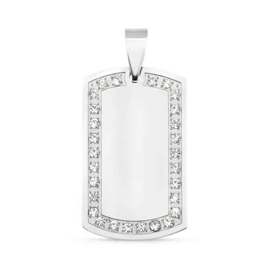 Blank CZ Stainless Steel Dog Tag Pendant {1}
