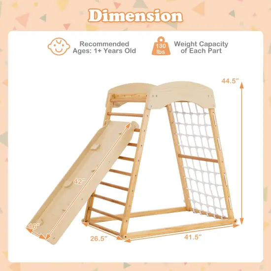 6-in-1 Jungle Gym Wooden Indoor Playground With Double-sided Ramp And Monkey Bars-natural {4}