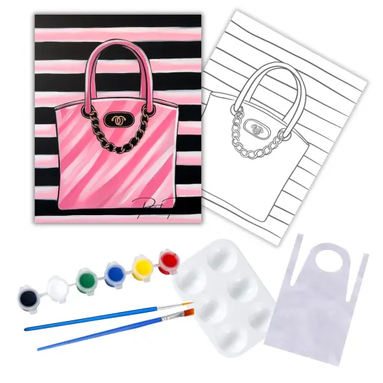 "Luxury Pink Purse" DIY Canvas Art Kit, Adult Beginner, Acrylic Paint Size 11x14 inch {1}