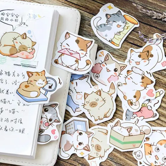 45 Pieces Small Size Scrapbook Stickers, Boxed DIY Decoration Super Cute Cats Stickers for Laptop Planners Scrapbook Suitcase Diary Notebooks Album(Sweet Cats, 45pcs/ Box) {2}